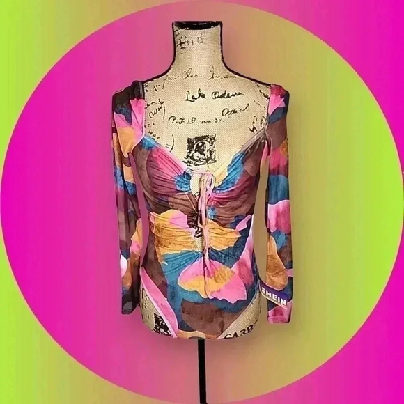 Shein Sheer colorful bodysuit. Nwt size small - Picture 2 of 6